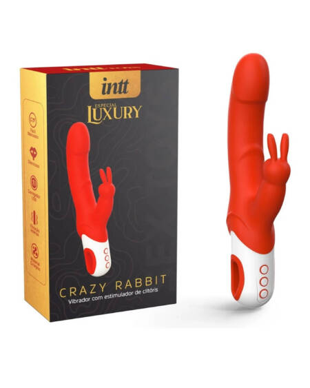 Crazy Rabbit Intt Luxury vibrador com parte clitoriana e penetrável vermelho e branco.
