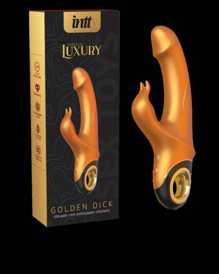 Golden Dick vibrador clitoriano e vaginal, recarregável dourado e preto.