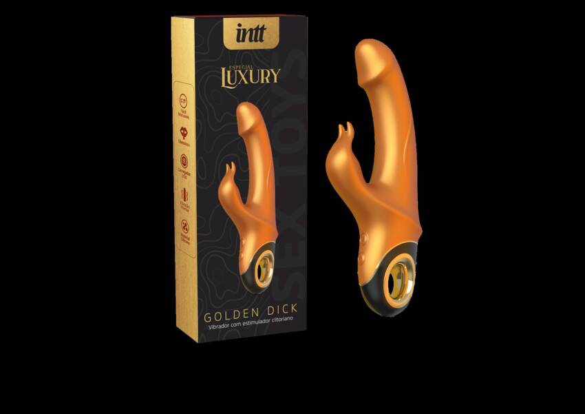 Golden Dick vibrador clitoriano e vaginal, recarregável dourado e preto.