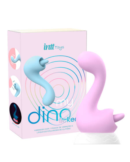 My Dino Licker vibrador 2 em 1 com língua estimuladora e parte penetrável rosa.