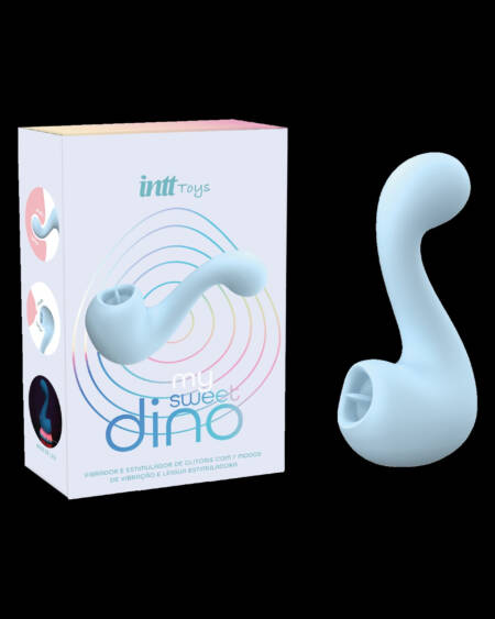 My Sweet Dino vibrador com língua estimuladora,recarregável com base iluminada azul.
