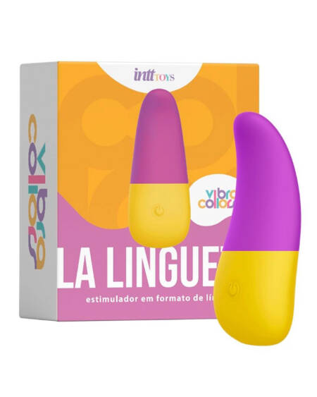 La Lingueta collors estimulador corporal e clitoriano cor roxo e amarelo.