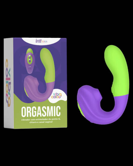 Orgasmic vibrador com estimulo clitoriano, vaginal e função tapping roxo e verde.