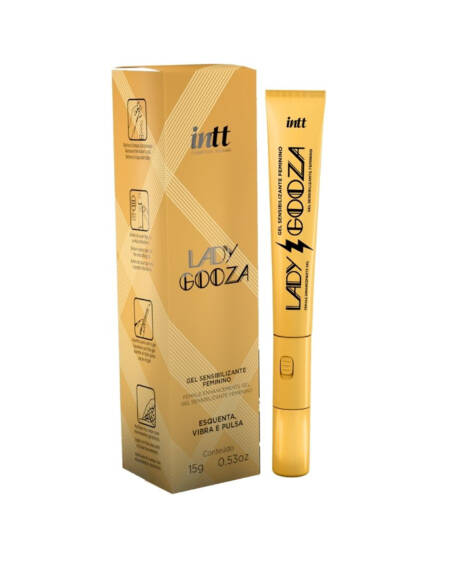 Lady Gooza excitante feminino com ponta vibratória e sabor de tutti frutti 15ml.
