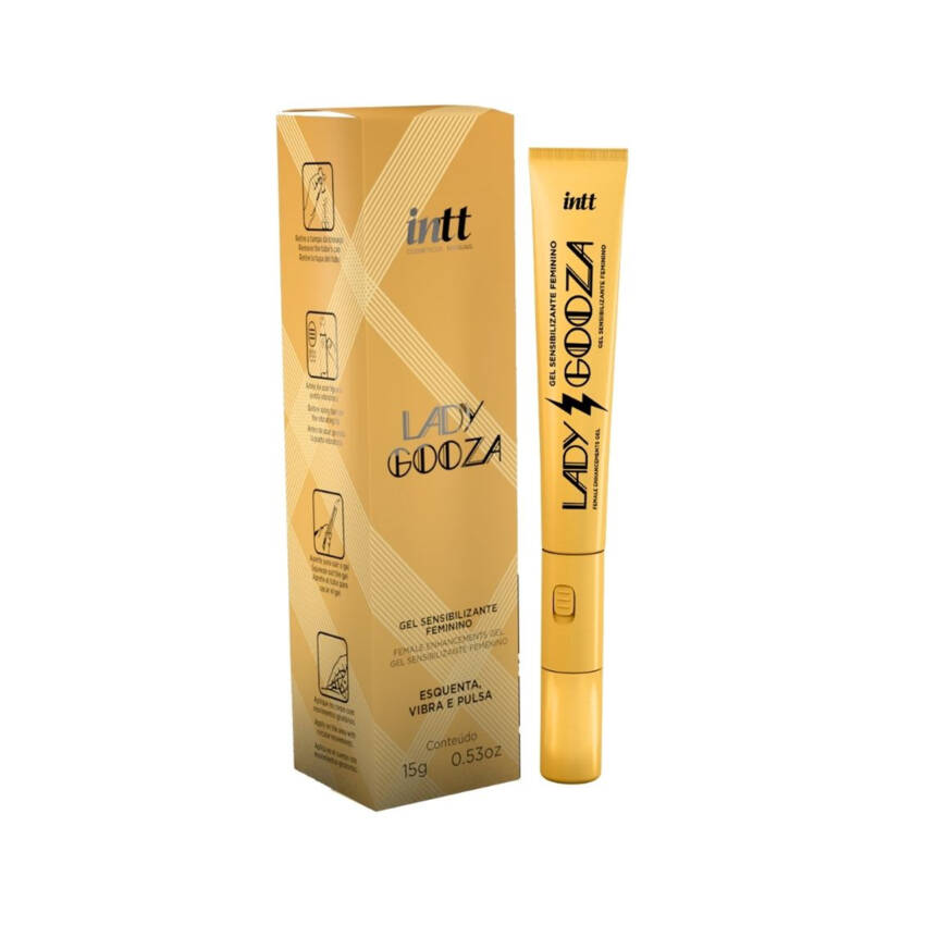 Lady Gooza excitante feminino com ponta vibratória e sabor de tutti frutti 15ml.