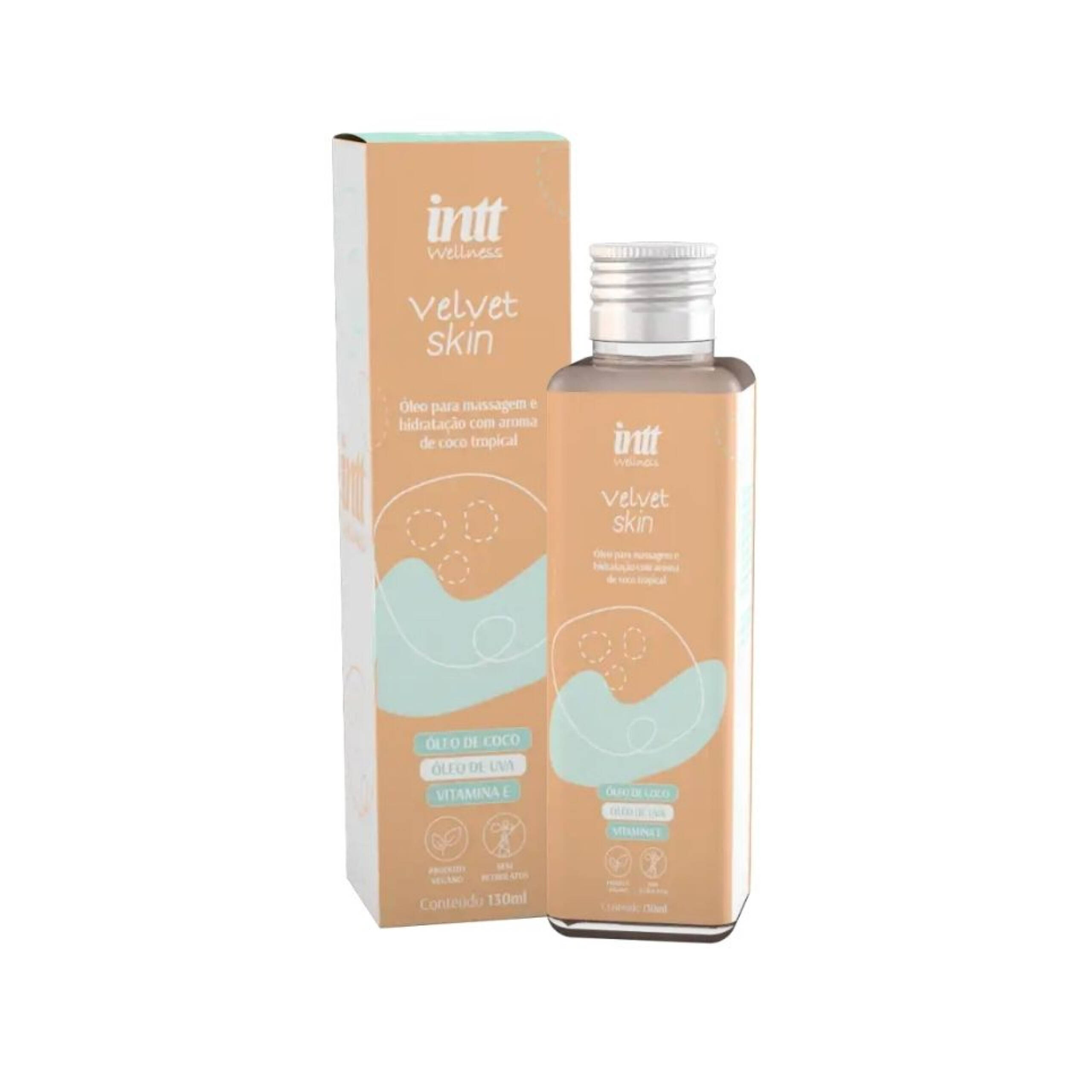 Velvet skin óleo de massagem e hidratação com aroma de coco intt wellness 130ml.