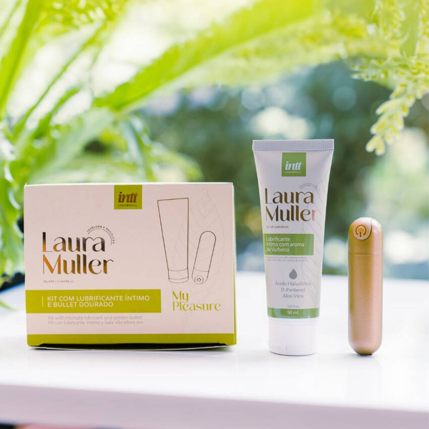 Kit My Pleasure By Laura Muller bullet dourado 9 intensidades e lubrificante íntimo 50g.