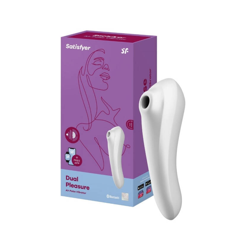 Satisfyer dual pleasure vibrador com ondas de pressão e APP branco.