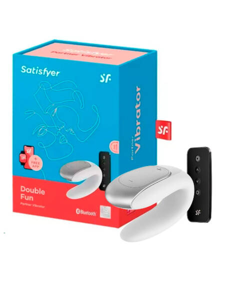 Satisfyer Double Fun vibrador para casal com controle remoto e APP branco.