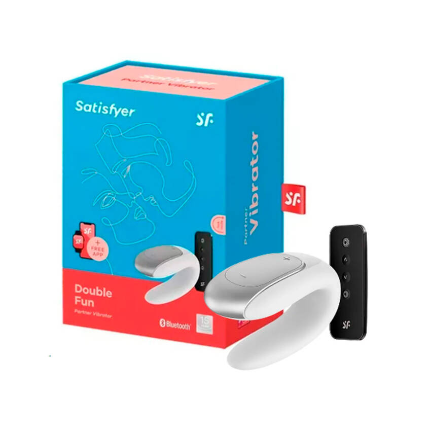 Satisfyer Double Fun vibrador para casal com controle remoto e APP branco.