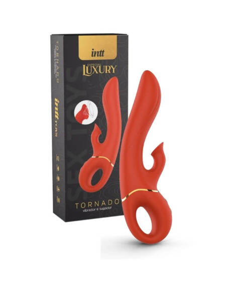 Tornado vermelho intt luxury vibrador 2 em 1 com sugador de clitóris e parte penetrável.